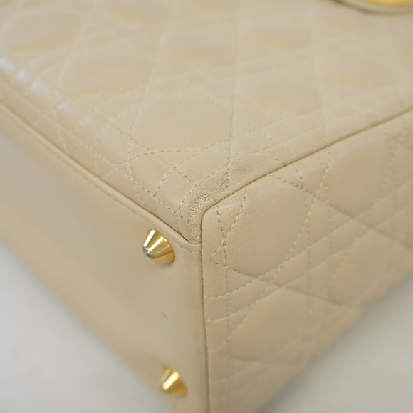 Auth Christian Dior Lady Dior Women's Leather Handbag Beige - Picture 6 of 13